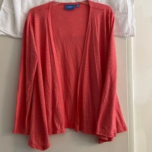 Simply vera Vera Wang, coral colored open cardigan, size large.